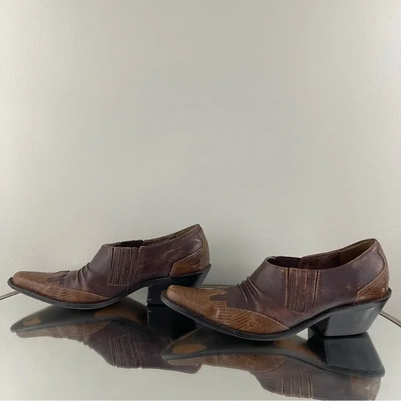 MATISSE Vintage Brown Leather Western Pointed Toe Slip On Heel Mule Ankle Boots - Picture 9 of 13